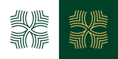 Elegant four-leaf clover logo in abstract line art. Luxurious and minimal design for premium branding and visual identity.