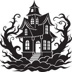 Halloween Party Silhouette , Ghost, Pumpkin, and Castle Vector Art
