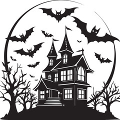 Halloween Party Silhouette , Ghost, Pumpkin, and Castle Vector Art
