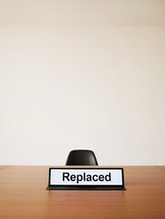 Fototapeta premium Minimalist Office Desk with Replaced Message Concept Loss Job Anxiety Automation AI Threat Corporate Future Minimalism Scene, Selective Focus..