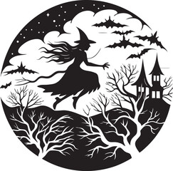 Halloween Party Silhouette , Ghost, Pumpkin, and Castle Vector Art

