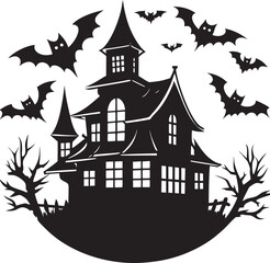 Halloween Party Silhouette , Ghost, Pumpkin, and Castle Vector Art
