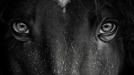 Close-up black and white dog eyes