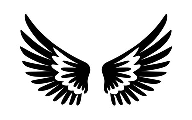 Black silhouette of stylized angel wings on a white background