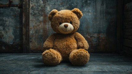 Teddy bear sitting in dark room