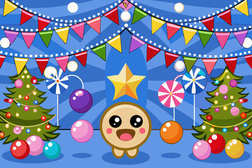 Obraz premium Christmas party background with confetti and lights vector illustration