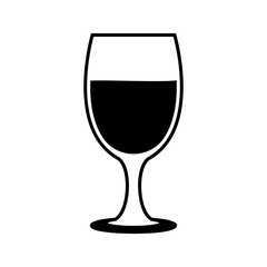 Wineglass black icon. Wine glass glyph silhouette. The symbol of alcoholic drinks. Vector illustration flat design. Isolated on white background. Bar sign.