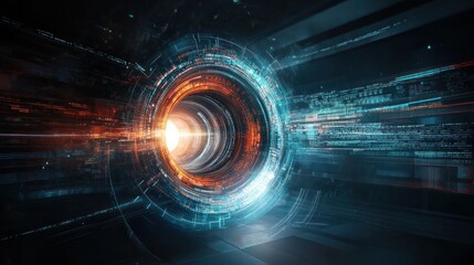 Futuristic tunnel with digital interface