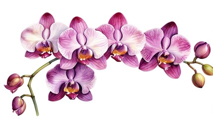 A Watercolor of orchid flowers branch isolated on a white background.