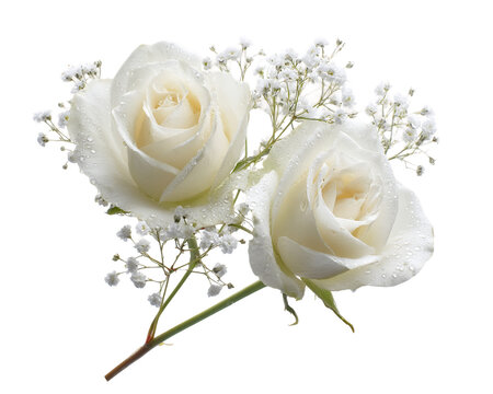 Pair of White Roses with Baby's Breath on Transparent Background, PNG