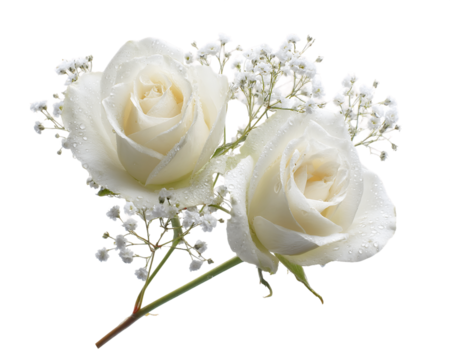 Pair of White Roses with Baby's Breath on Transparent Background, PNG