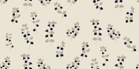 Minimal seamless vector pattern with  floral stems and  leaves on a light beige background. Elegant, modern, and bold design for fashion, print, stationery, and digital projects