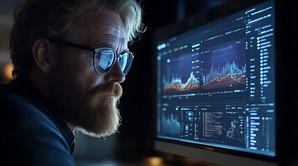 Man analyzing data on computer screen. (1)