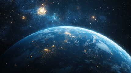 Fototapeta premium Earth, night, space, galaxy, lights, cities, planet, cosmos, background, environmental