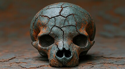 Cracked skull, aged appearance