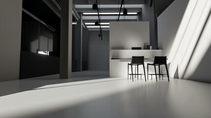 Modern graphic design studio corner showcasing clean, minimalist aesthetics and creative workspace design.