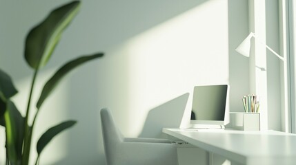 Modern graphic design studio corner showcasing clean, minimalist aesthetics and creative workspace design.