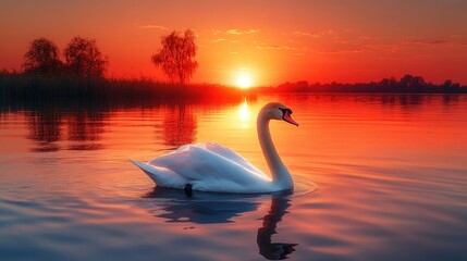 Majestic swan at sunrise