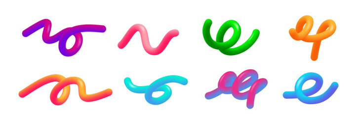 Fototapeta premium Color gradient lines set. Colorful graphic wavy shapes. Vibrant curved paint lines with smooth transitions. Modern artistic design elements isolated on white. Abstract 3D vector illustration.