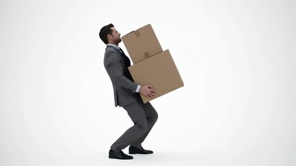 Man in Suit Carries Stacked Packages - Powered by Adobe