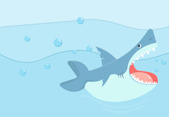 Cartoon cute shark with open mouth