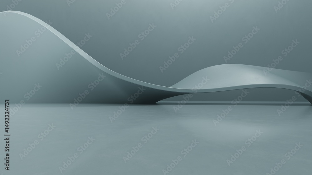 Fototapete abstract architectural space with empty concrete floor, geometric in dark sci-fi interior design, 3d