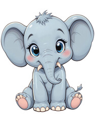 Fototapeta premium Cute Baby Elephant Cartoon Illustration, Adorable Sitting Elephant Character with Big Eyes.