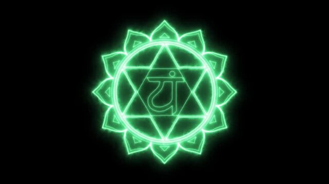 Anahata. Neon illumination of chakra symbols. Simple animation of glow and flicker.
