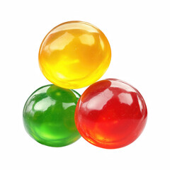 Fototapeta premium Three colorful round hard candies in red, yellow, and green isolated on transparent background.