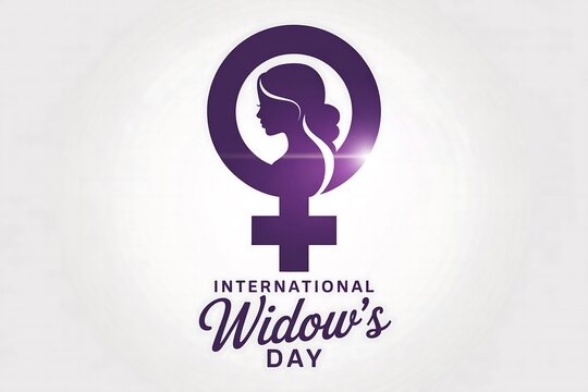 International widow's day symbol with woman silhouette in purple on white background - Powered by Adobe
