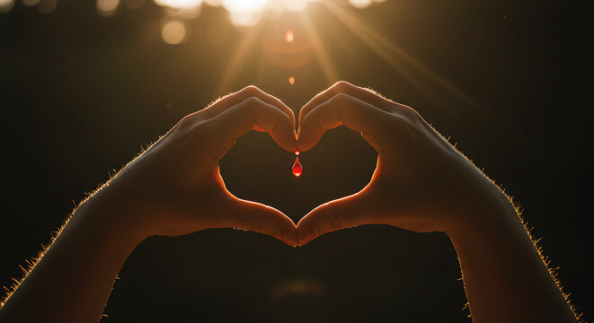 Golden hour heart hands love hope peace sunlight