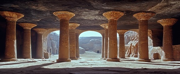 Ancient cave temple with columns
