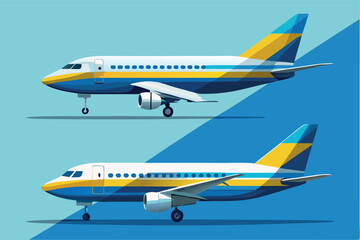 Big Commercial Airplane Taking off, Side View, Isolated on White Background Vector. 