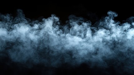 Dense dry ice fog floating across a black background atmospheric effect visual art dark environment aerial view ethereal concept