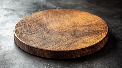 Empty wooden plate, dark surface, rustic background, food presentation