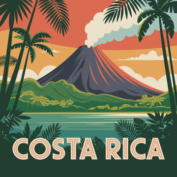Costa Rica Volcano and Jungle View &ndash; Tropical Nature Poster