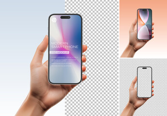 Hand Holding Isolated Modern Smartphone Mockup
