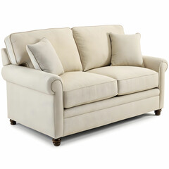 Fototapeta premium A loveseat is isolated on a white background, featuring a compact, cozy design with cushioned seating