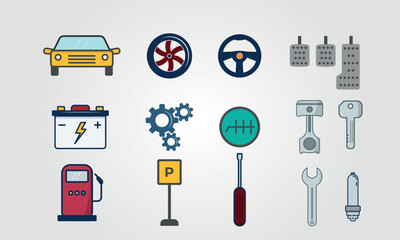 Set of stylish carrelated icons for design projects. Perfect for automotive businesses, car enthusiasts, and transportationrelated designs.