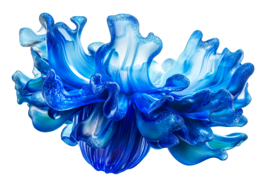 Oceanic blue abstract shape with glitter texture, cut out transparent - Powered by Adobe