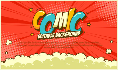 Fototapeta premium Comic background red template with cloud and star illustration