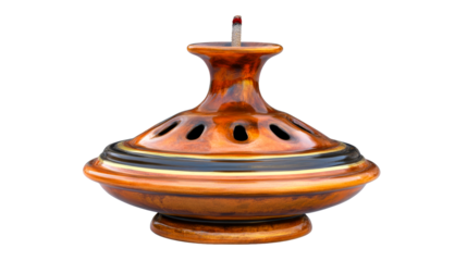 Burning Incense Stick in Brown Wooden Holder, cut out transparent