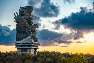 Bali's Most Iconic Landmark Hindu God Garuda Wisnu Kencana statue also GWK statue is a 122-meter tall statue located in Garuda Wisnu Kencana Cultural Park, Bali, Indonesia