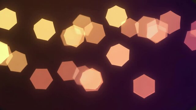 Abstract Glowing Hexagon Bokeh Lights Floating on Dark Background