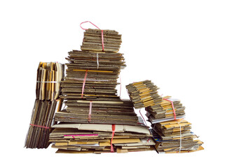 stack of used cardboard from parcel box isolated on white background