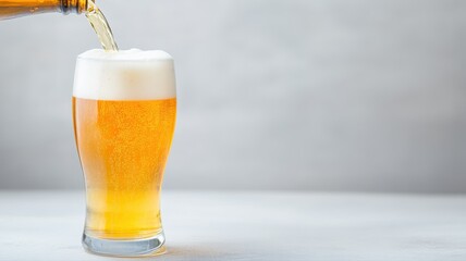 Fresh Golden Beer Pouring into a Clear Glass with Frothy Head beer pouring glass golden fresh clear