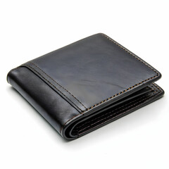 A men’s wallet is isolated on a white background, showcasing its sleek, minimalist design with multiple compartments