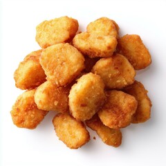 Golden chicken nuggets on white