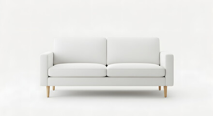 Modern White Sofa with Wood Legs on Clean White PNG