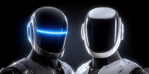 Futuristic representation of humanoid robots with sleek designs and illuminating details showcasing the blend of technology and innovation embodying artificial intelligence and robotics